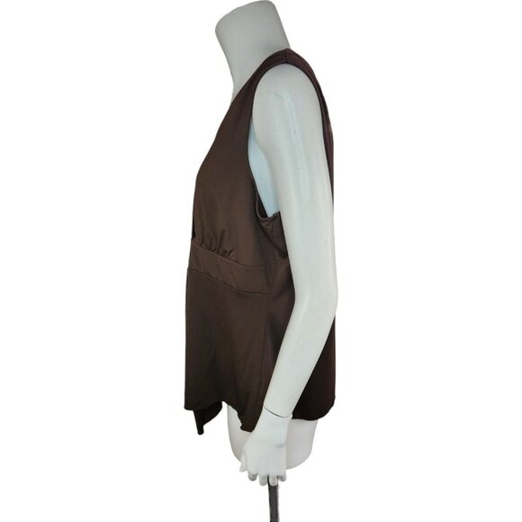 Cato Womens XL Brown Sleeveless Peplum Tank‎ Cinched Shoulders Lined - Picture 8 of 13